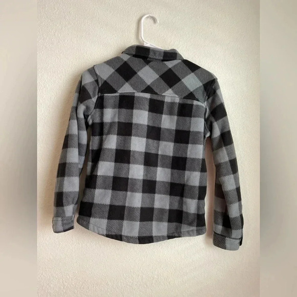 Eddie Bauer boys grey and black checkered button down teddy jacket size 10/12 - Picture 2 of 5